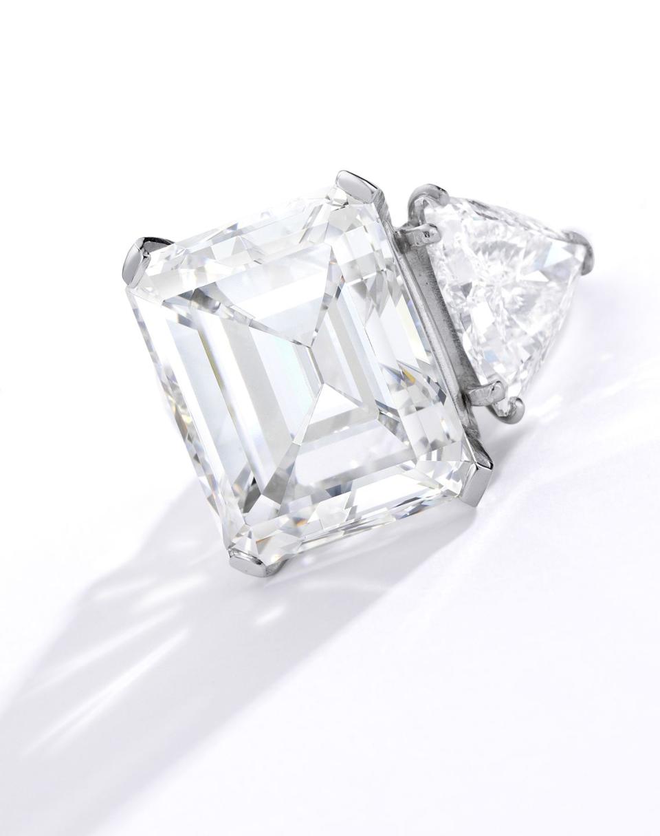 <p>At Sotheby's, Barbara Sinatra's personal jewelry collection was up for sale, led by her 20.6 carat diamond engagement ring that Frank slipped into a glass of champagne when he proposed. It went for $1.7 million.</p>