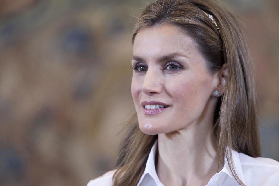 Princess Letizia of Spain during an audience with a representation of 'AMICA' Association at Zarzuela Palace in Madrid, Spain, Thursday, May 8, 2014. (AP Photo/Abraham Caro Marin)