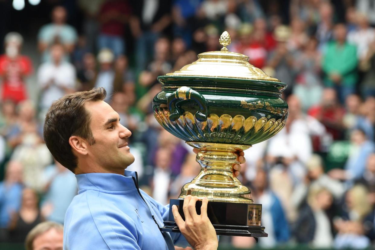 Federer celebrates his ninth success in the German competition: AFP/Getty Images