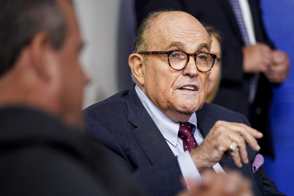 Rudy Giuliani speaks in the briefing room of the White House on Sept. 27, 2020. (Joshua Roberts / Getty Images file)