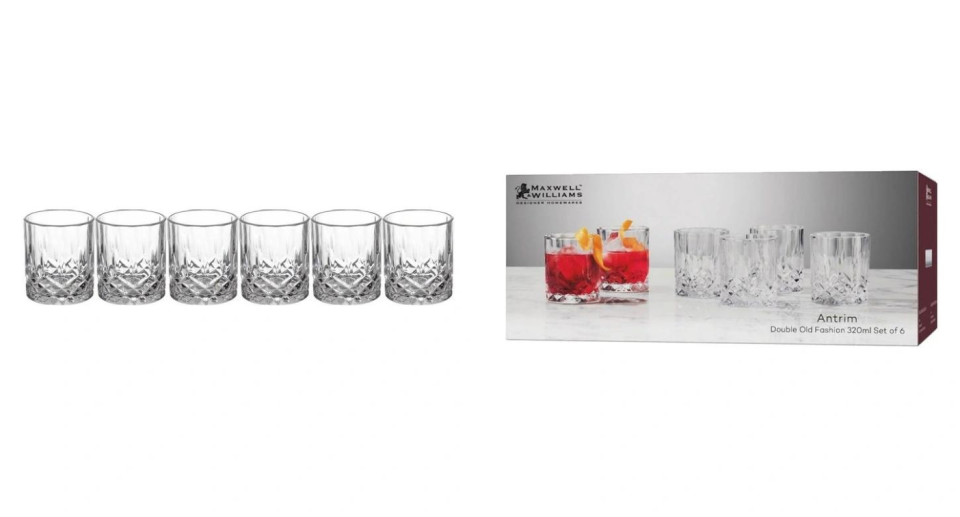 These Maxwell & Williams Antrim Double Old Fashion glasses are four times the price of the Kmart version. Credit: Myer 