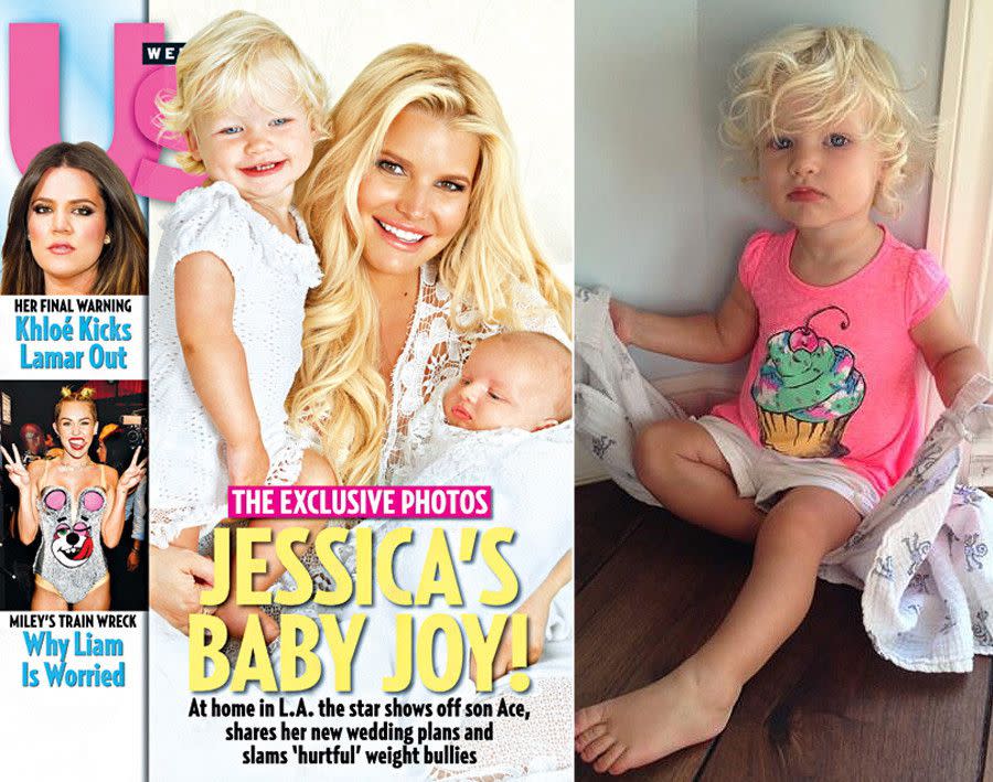 Meet baby Ace! Jessica Simpson shows off her gorgeous baby son Ace Knute on the cover of Us Weekly. The singer is obviously one proud mama -- she also took to Twitter to show off photos of her first daughter Maxwell Drew (r.).