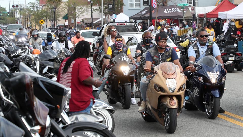 Riders cruise Mary McLeod Bethune Boulevard during last year's Black Bike Week celebration. The event returns March 7-10 during the larger Bike Week event in Daytona Beach.