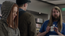 <p> There’s no pretending that Steve Rogers doesn’t look like Steve Rogers. Chris Evans turned himself into a physical specimen to play Cap on screen, and so we get a chuckle when Aaron from the Apple Store acknowledges how inhuman Rogers looks, when compared to other humans. It’s not mean. It’s just a fact. </p>