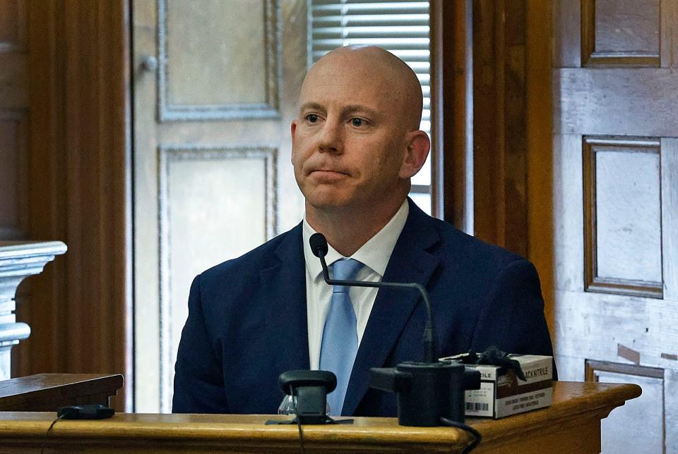 Massachusetts State Police Detective Lt. Brian Tully testifies during Karen Read's trial on murder charges in Norfolk Superior Court in Dedham on Wednesday, June 12, 2024.