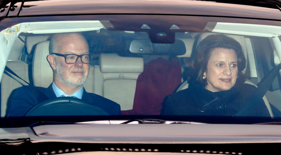  George Windsor, Earl of St Andrews and Sylvana Palma Windsor, Countess of St Andrews attend a Christmas lunch for members of the Royal Family hosted by Queen Elizabeth II at Buckingham Palace on December 20, 2016 in London, England