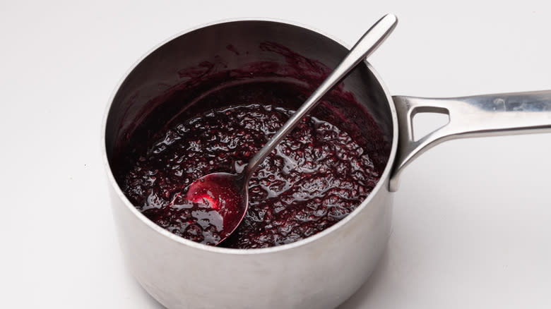 blackberry glaze in a saucepan