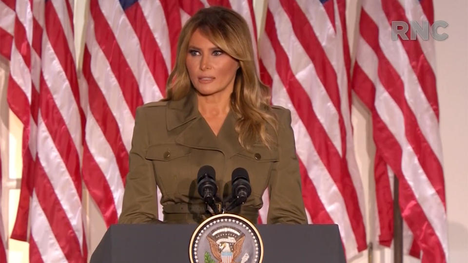 Melania Trump speaks during the virtual Republican National Convention on August 25, 2020. (via Reuters TV)