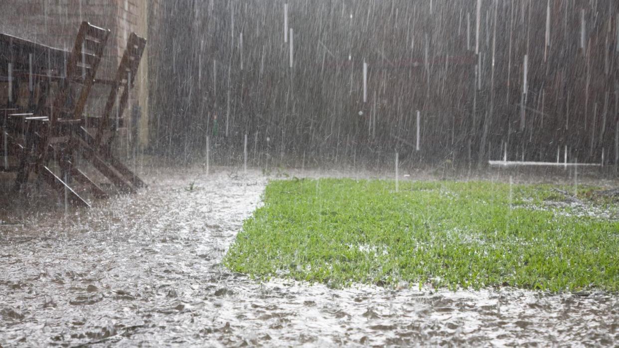 Heavy rain in backyard