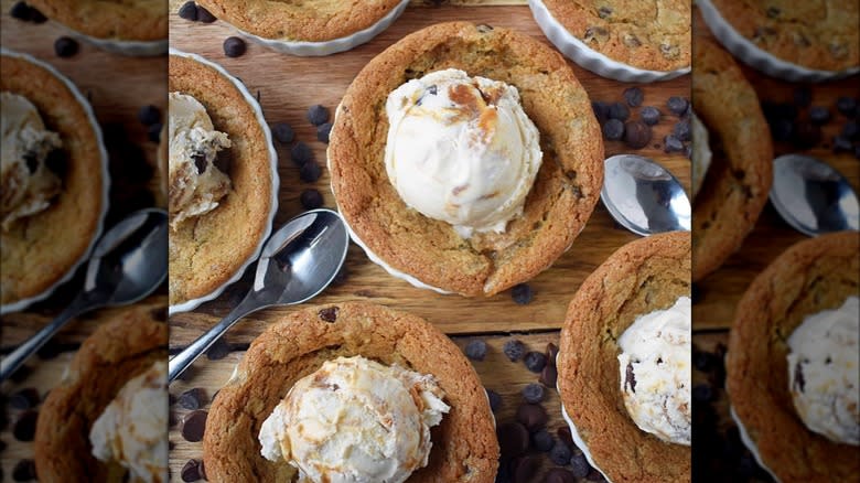 Mini cookie dishes topped with ice cream