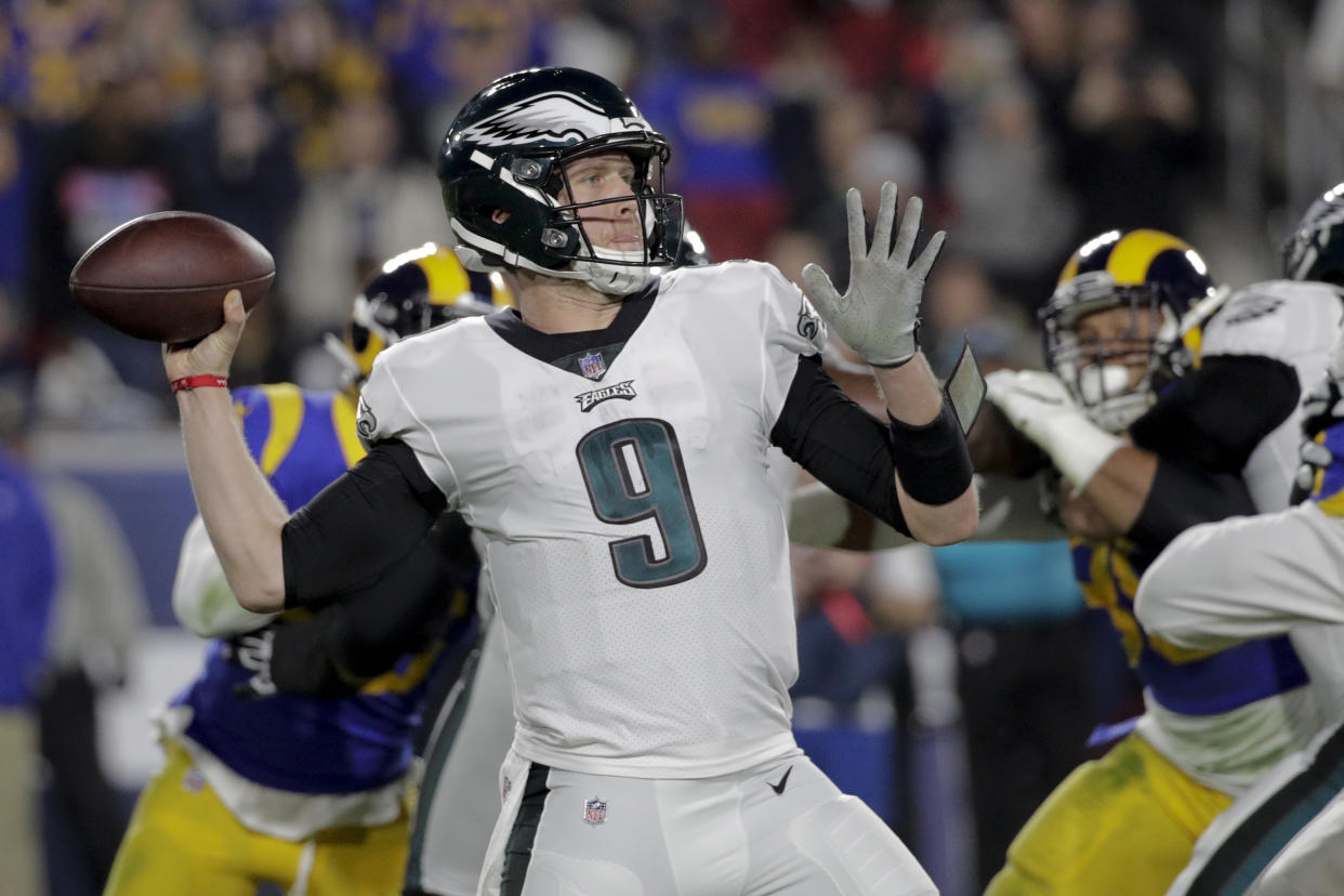 Nick Foles played well and led the Eagles to a huge win over the Rams on Sunday night. (AP)