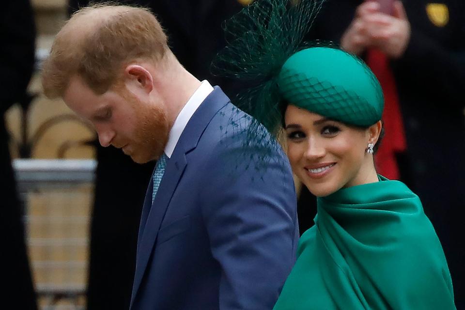 Prince Harry, Duke of Sussex and Meghan, Duchess of Sussex arrive to attend the annual Commonwealth Service at Westminster Abbey in London on March 9, 2020.