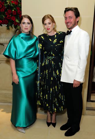 <p>Darren Gerrish/WireImage</p> Princess Eugenie, Princess Beatrice and Edoardo Mapelli Mozzi attend Vogue World: London 2023