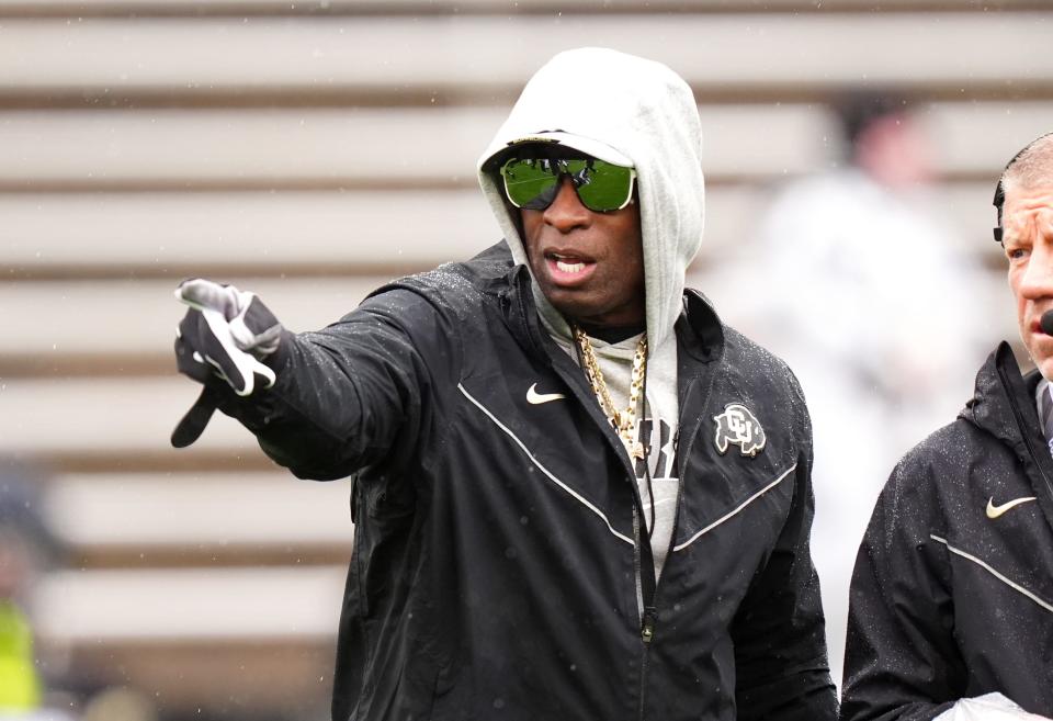 Colorado coach Deion Sanders and the Buffaloes had a rainy spring game on Saturday.