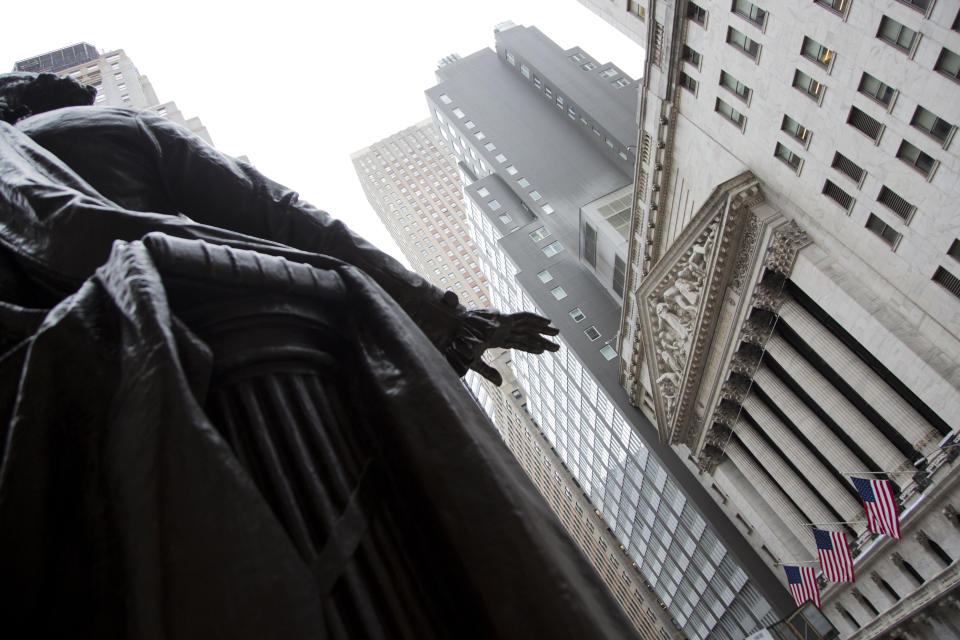 NEW YORK, NY - MARCH 12: The statue os George Washigton is seen in front of the New York Stock Exchange on March 12, 2020. in New York City. The Dow Jones industrial average fell 2,352.60 points, a decrease of almost 10% and the largest since 1987. (Photo by Pablo Monsalve/VIEWpress/Corbis via Getty Images)