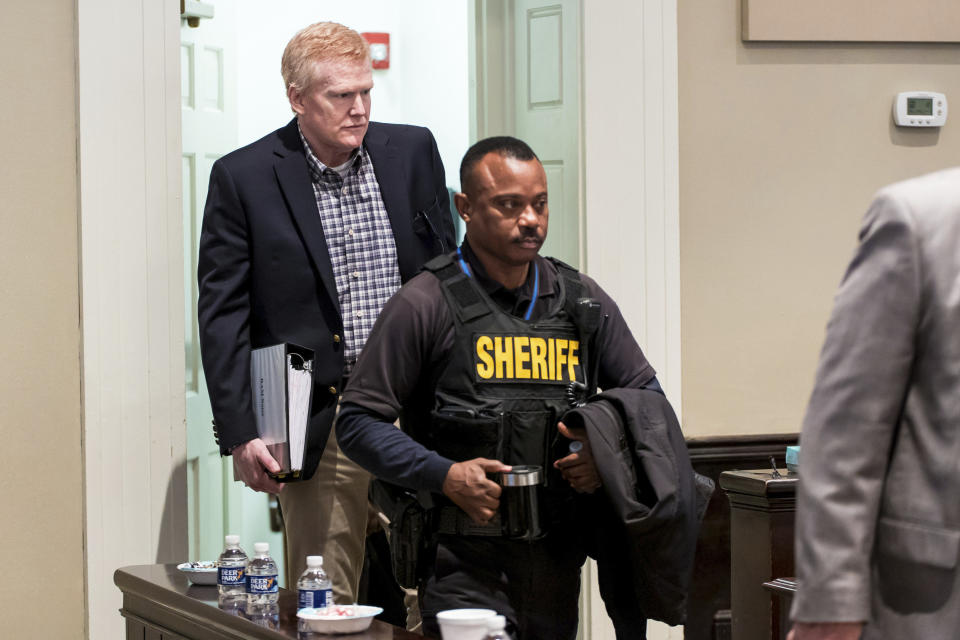 Alex Murdaugh is escorted into the courtroom at the Colleton County Courthouse in Walterboro, South Carolina, on Feb. 27, 2023. 