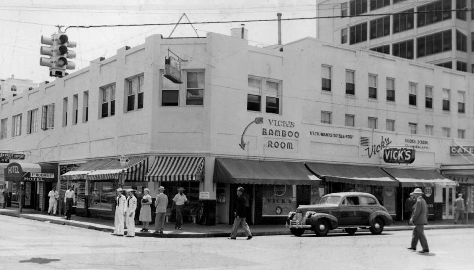 In 1944, the San Carlos Hotel on Northeast Second Avenue and First Street in downtown Miami.