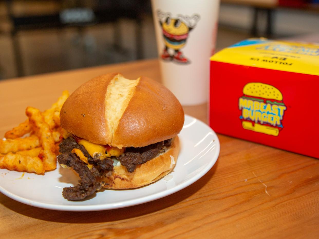 A burger and fries on a plate