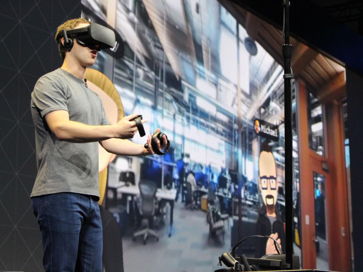 Facebook CEO and founder Mark Zuckerberg in an Oculus VR headset in 2016