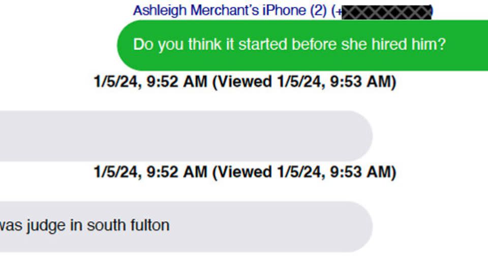 This text message shows Terrence Bradley communicating with Ashleigh Merchant in January 2024. - Obtained by CNN