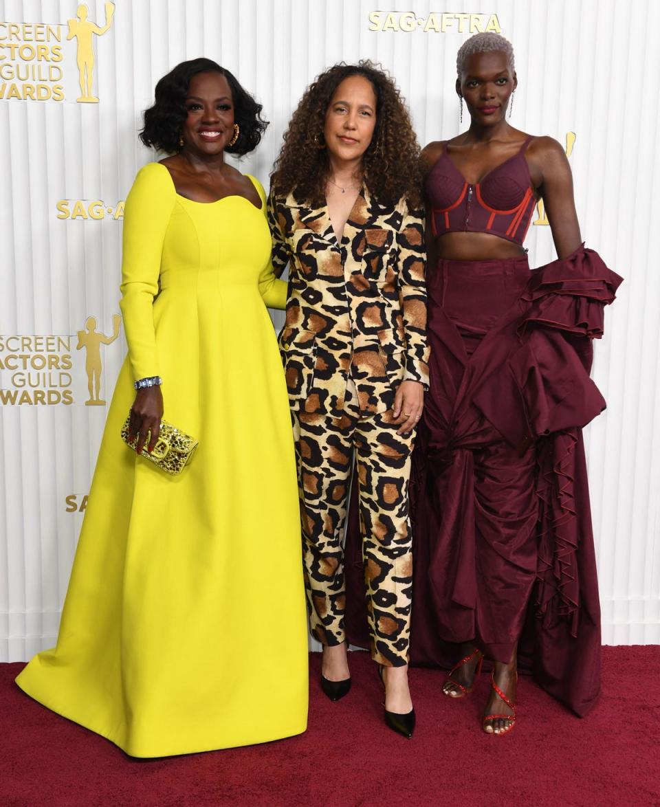 From left, US actress Viola Davis, director Gina Prince-Bythewood and British actress Sheila Atim (AFP via Getty Images)