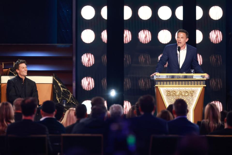 Ben Affleck (right) at the Tom Brady roast on May 5. Getty Images for Netflix