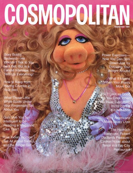 Miss Piggy's fictional Cosmo cover, as seen in the Miss Piggy Cover Girl Fantasy Calendar of 1981.