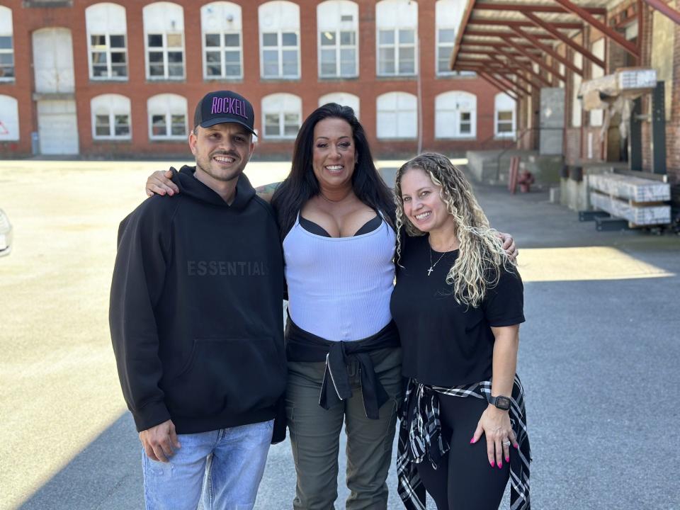 From right, Keith Silva, Rachel Alexandra Mercaldo (better known as Rockell) and Marissa Tavano during a music video shoot in Fall River.