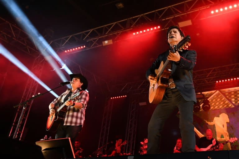 Brazilian "Sertanejo" music style duo "Chitaozinho e Xororo", perform in Goiania, Brazil