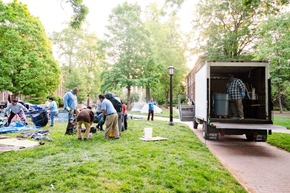 The remains of the “pro-Palestine encampment” are cleared out of Polk Place on the morning of Tuesday, April 30.