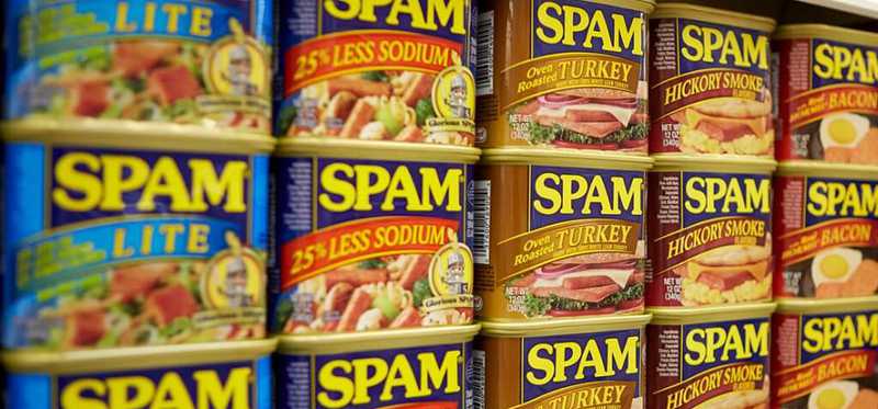 Rows of Hormel Spam.