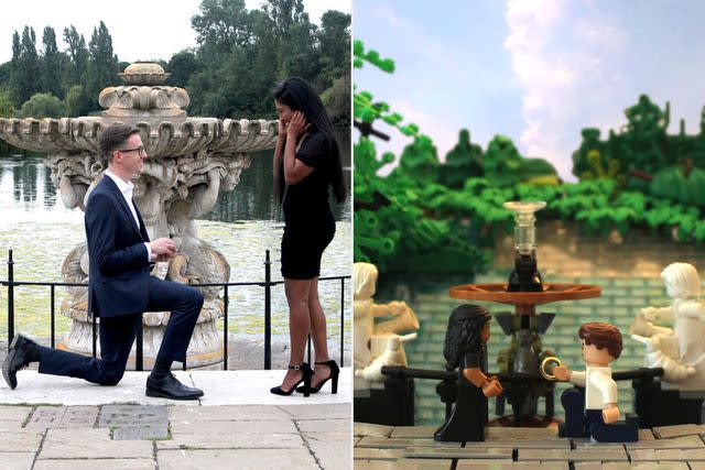 <p>Courtesy of The LEGO Group</p> Groom re-creates proposal out of LEGO