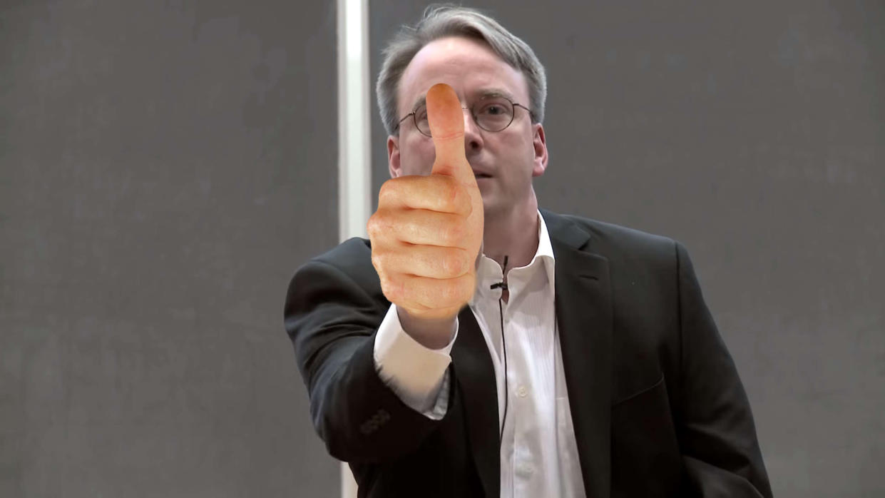  Linus Torvalds with a super-imposed thumbs up. 