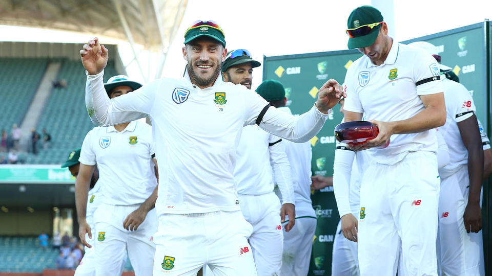Faf du Plessis, pictured here after South Africa's series win over Australia in 2016. 