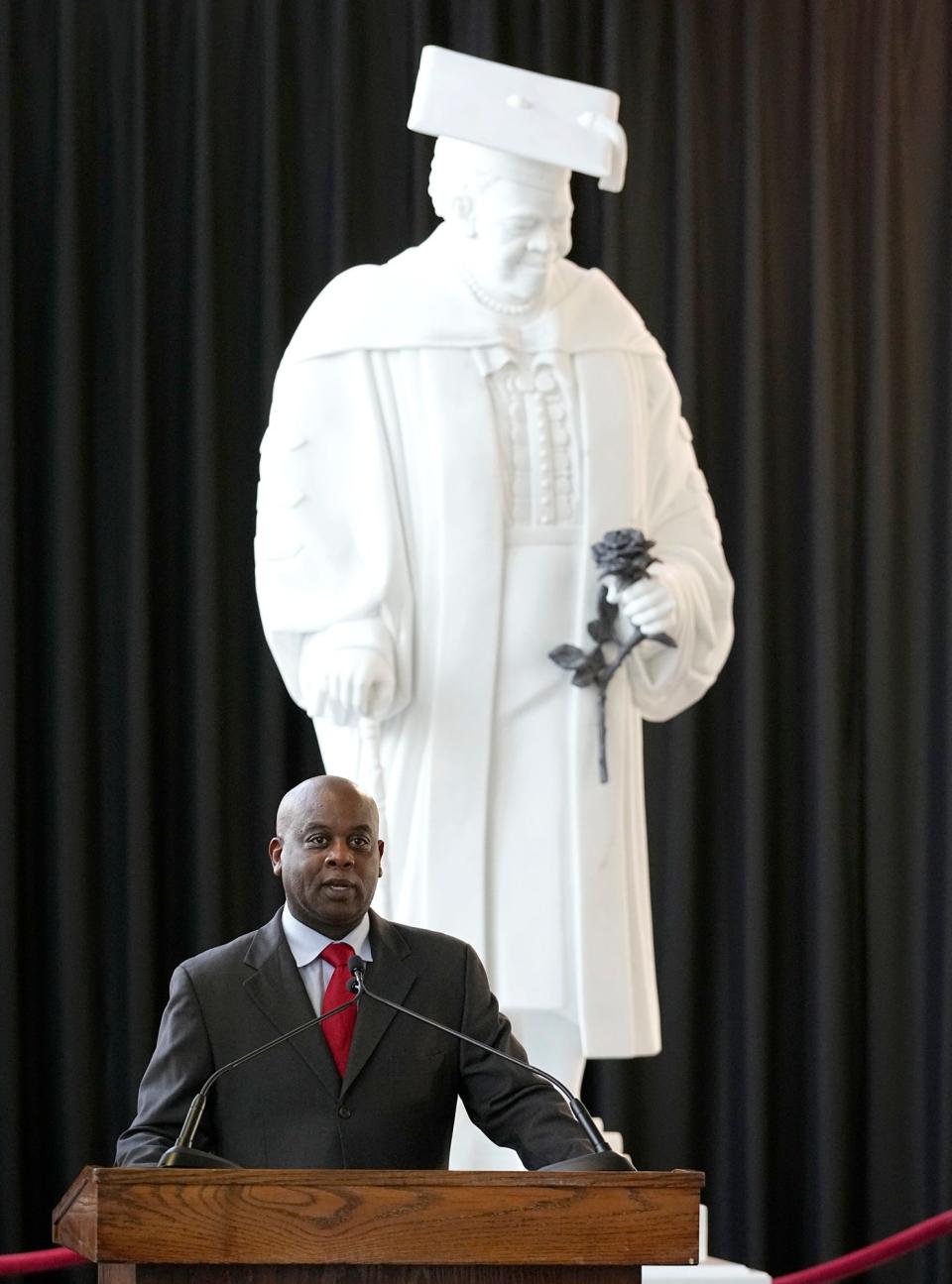 Daytona Beach Mayor Derrick Henry speaks during a reception to thank key people involved in bringing the Dr. Mary McLeod Bethune Statue to Daytona Beach in December.