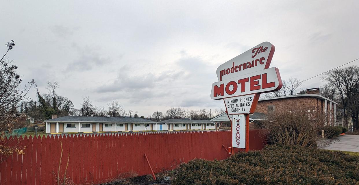 The Modernaire Hotel on February 28, 2024 the day of a public hearing about Mount Zion Commons land development project that would see it and other buildings around It demolished.