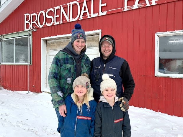 Meghan, Matt, and daughters Sophie and Heidi are shown at their Skye Glen farm. (Brittany Wentzell/CBC - image credit)