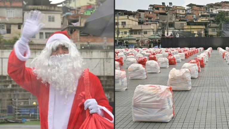 Santa Claus delivers food parcels in Rio favela (AFP/Carlos FABAL)