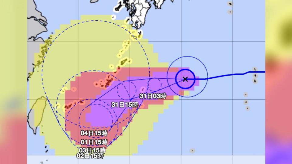 軒嵐諾暴風圈預估影響範圍。（圖／日本氣象廳）