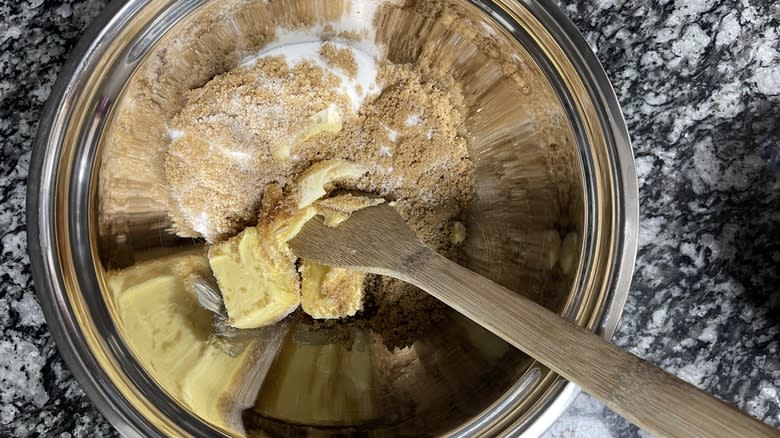 butter and sugar in mixing bowl