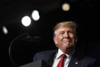 President Donald Trump speaks at the American Veterans (AMVETS) 75th National Convention in Louisville, Ky., Wednesday, Aug. 21, 2019. (AP Photo/Susan Walsh)