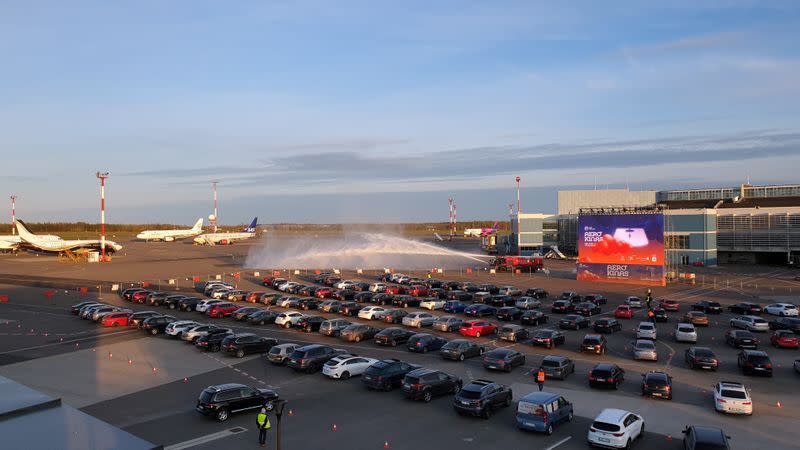 Drive-in cinema, set up during the coronavirus disease (COVID-19) outbreak at the Vilnius International Airport