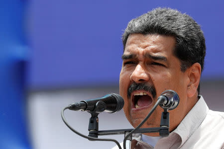 Venezuela's President Nicolas Maduro delivers a speech to supporters during a campaign rally in Charallave, Venezuela May 15, 2018. REUTERS/Carlos Garcia Rawlins