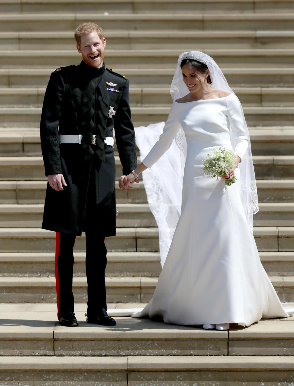 Prince Harry and Meghan Markle&nbsp;outside St. George&rsquo;s Chapel&nbsp;at Windsor Castle in England after their wedding, May 19. (Photo: Jane Barlow / PA Images / Getty Images)