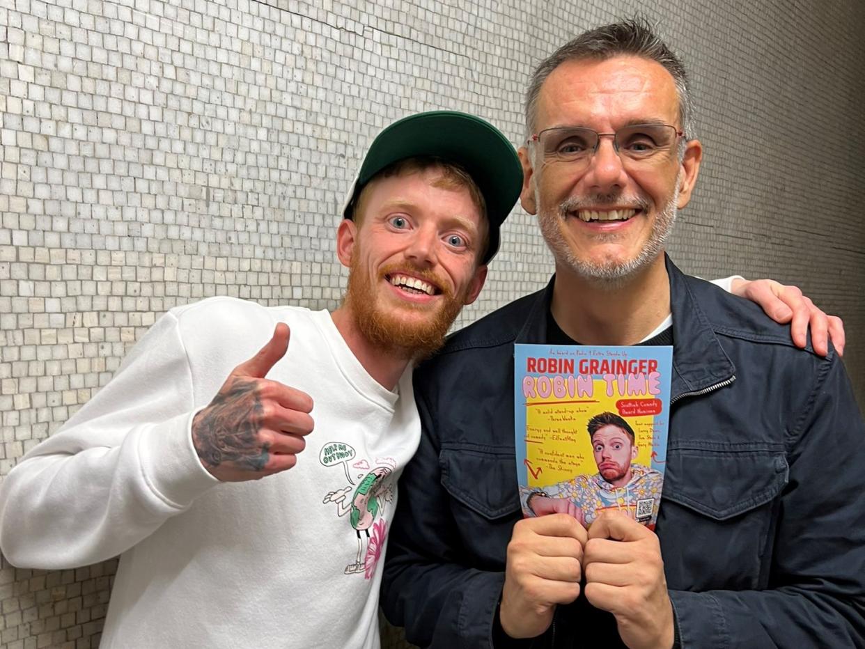 Comedian Robin Grainger (L) and lone audience member Mike Cass