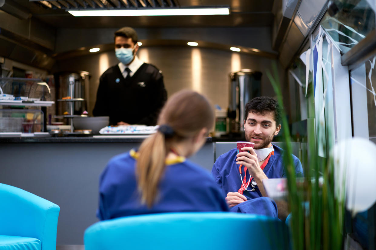 The bus provides a space for staff to relax during their breaks (John Walton/PA)