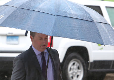 Former Jefferies Group bond trader Jesse Litvak arrives at the U.S. District Court to be sentenced for defrauding customers on bond prices in New Haven, Connecticut, U.S., April 26, 2017. REUTERS/Michelle McLoughlin