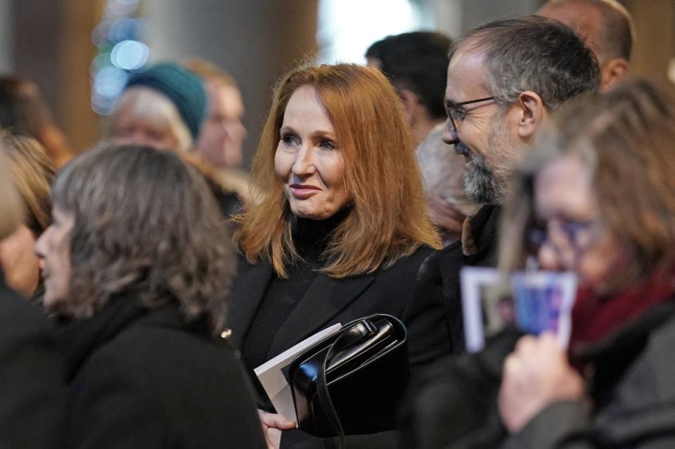 Rowling photographed in December at the memorial service of Alistair Darling (PA)
