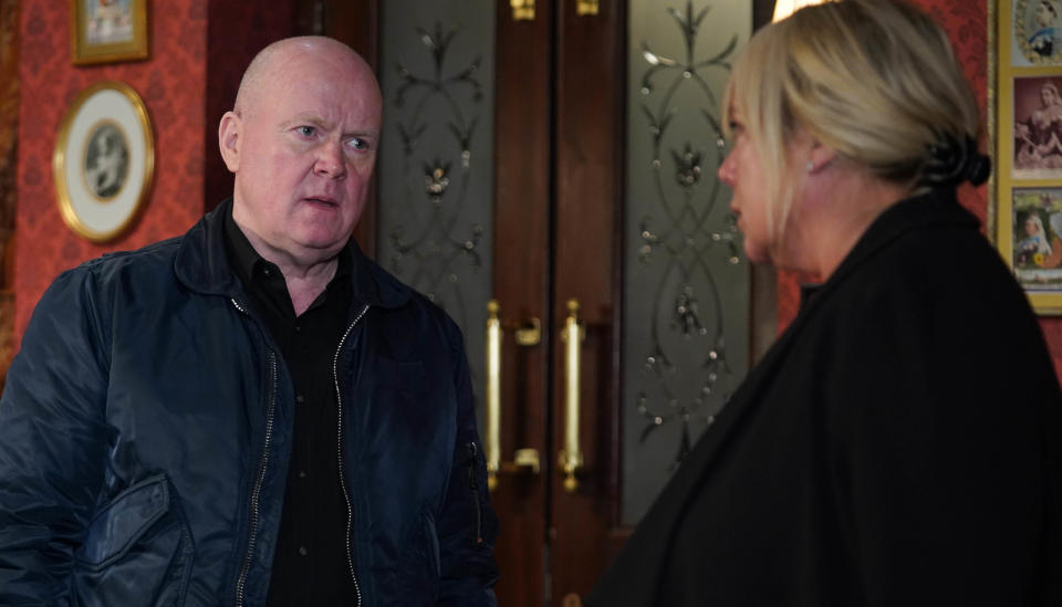 Phil Mitchell (STEVE MCFADDEN), Sharon Mitchell (LETITIA DEAN) - (BBC - Photographer: Kieron McCarron/Jack Barnes)