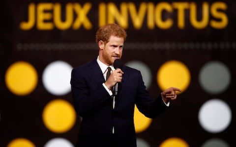 Britain's Prince Harry speaks during the opening ceremony for the Invictus Games in Toronto - Credit: Mark Blinch/Reuters